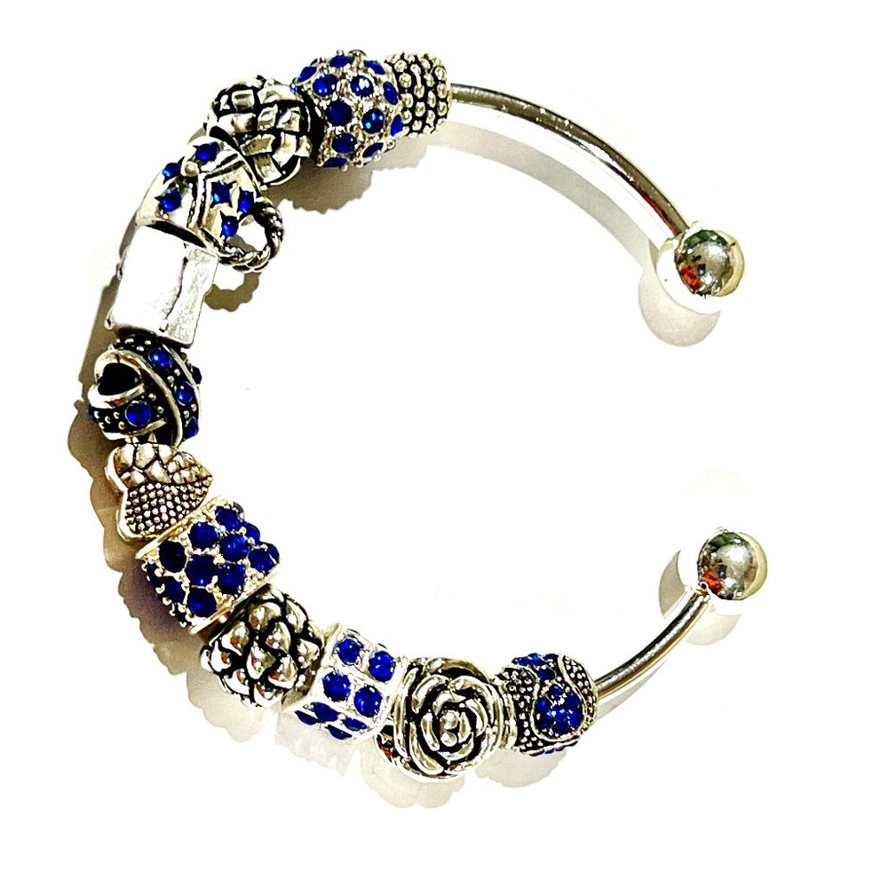 ROYAL BLUE RHINESTONE EUROPEAN BANGLE BRACELET